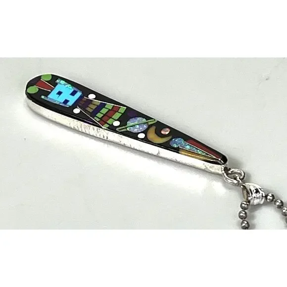 ZUNI Galaxy Rainbow Kachina Micro Inlay Pendant 925 Sterling Silver Necklace - Picture 8 of 16
